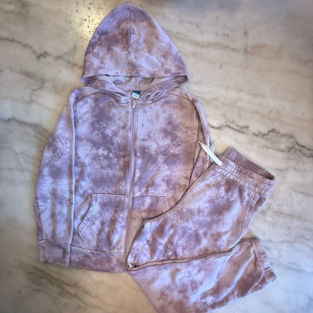Old Navy girls Purple Tie-Dye zip up hoodie Jogger Set large